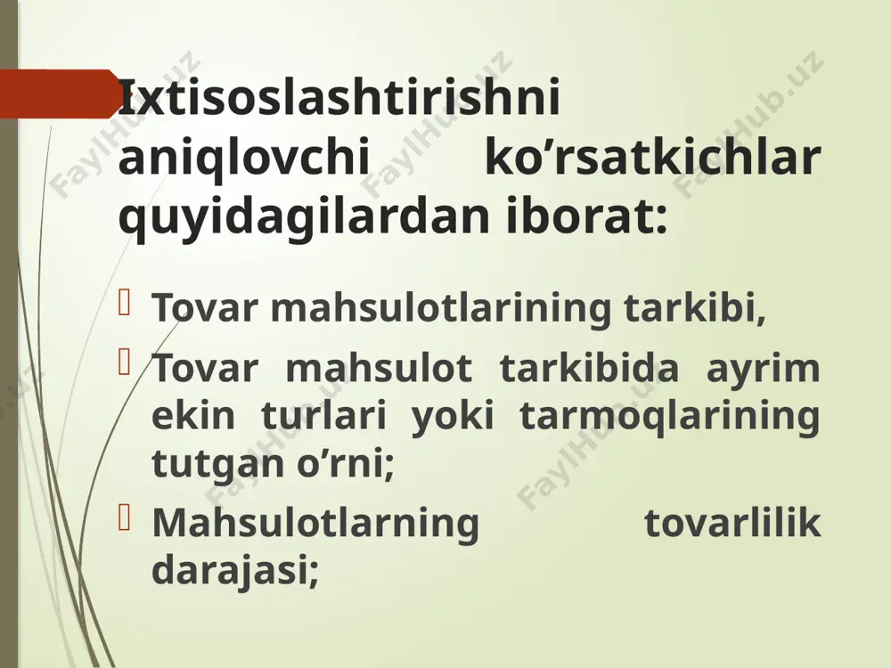 ashtirish cheksiz davom etmaydi: ishlab chiqarish kuchlarining har bir bosqichdagi rivojlanishida chegaralar mavjud va bunda konsentratsiyaning samaradorligi keskin pasayadi. bu yirik ishlab chiqarishning maydalariga nisbatan ustuvorlik qonuni qishloq xo’jaligida mutloq ahamiyatga ega emas. qishloq xo’jaligida ishlab chiqarishni konsentratsiyalash quyidagi bir necha yo’l bilan amalga oshirilishi mumkin: 1 markazlashtirish asosida, ya‘ni bir necha mayda korxonalarni bitta yirigiga qo’shib yuborish; 2 intensivlashtirish yo’li bilan - o‗zgarmaydigan ekin yer maydoniga qo‗shimcha qo’yilmalar hisobiga qishloq xo‗jaligi mahsulotini ishlab chiqarishning ko‗payishi yuz beradi; 3 korxona ixtisoslashuvini chuqurlashtirish hisobiga - sanoat texnologiyalari va mehnatni tashkil qilishning ilg’or formalarini qo’llash asosida ma‘lum turdagi mahsulot ishlab chiqarish hajmini ko’paytirish; 4 yer va ishlab chiqarishning boshqa vositalarini ijaraga olish asosida – ko’pgina fermerlar qishloq xo‗jalik ekin yerlarini ijaraga olish hisobiga o’z xo’jaliklari o’lchamini kengaytiradilar; 5 6 agrosanoat integratsiyasini rivojlantirish hisobiga – bu korxona doirasida ishlab chiqarishni saqlash va qayta ishlashni tashkil qilish, binobarin, yetishtirilgan hamma mahsulotlardan oqilona foydalanish va …