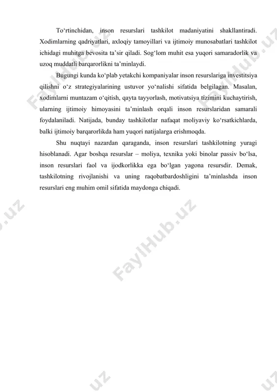 bevosita ishni sifatli bajarish darajasi bilan o‘lchanadi. ko‘plab ilmiy tadqiqotlar shuni ko‘rsatadiki, ish staji ortib borishi bilan xodimning kasbiy malakasi ham oshadi. bu tabiiy jarayon bo‘lib, inson o‘z faoliyati davomida doimiy ravishda tajriba to‘playdi, xatolardan saboq oladi va o‘z ishida yanada puxta mutaxassisga aylanadi. masalan, yangi ish boshlagan xodim dastlab nazariy bilimlarga tayanadi, lekin vaqt o‘tishi bilan u amaliy tajriba orttiradi, bu esa uning kasbiy malakasini yanada boyitadi. biroq ish staji va malaka darajasi o‘rtasidagi bog‘liqlik har doim ham to‘g‘ridan-to‘g‘ri chiziqli bo‘lmaydi. ba’zi hollarda ish staji uzoq bo‘lsa-da, xodim malaka jihatidan yuqori darajaga chiqmasligi mumkin. buning sabablari quyidagilar bo‘lishi ehtimol: o‘z ustida ishlamaslik. agar xodim faqatgina mavjud tajriba bilan cheklansa va yangi bilimlarni o‘zlashtirmasa, malaka darajasi ortmaydi. motivatsiya yetishmasligi. rag‘bat tizimi bo‘lmagan tashkilotlarda xodimlar o‘zini rivojlantirishga qiziqmay qoladi. texnologiyalarning tezkor o‘zgarishi. ish staji katta bo‘lsa-da, zamonaviy texnologiyalarni o‘zlashtirmagan xodimlar malaka jihatidan ortda qolishi mumkin. shu bilan birga, ish staji va …