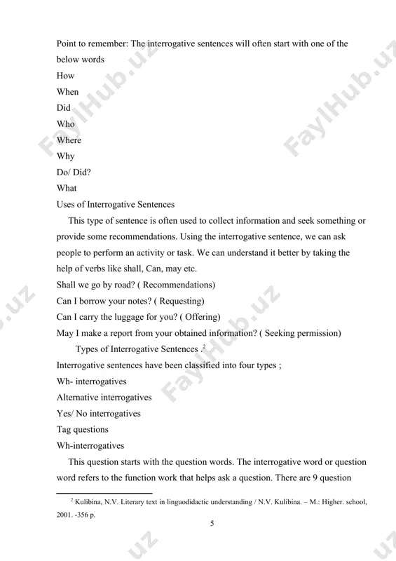 explanation; however “, why don’t “is used to provide a recommendation. examples: why are you feeling low? why didn’t you come to play yesterday? questions were starting with “what.” “what” is a pronoun, which can be a subject or object. we need to understand that there will be no inversion of the subject and verb when the question words are the subject. examples: what smells foul? (subject, no inversion) what train can you board? (determiner) what do you understand by learning? pronoun, object, inversion) questions starting with “which.” “which” can be used as a pronoun and determiner. .[footnoteref:4] [4: lai, i.ch. literary text as an object of conceptual analysis: abstract. dis. ...cand. philol. sciences / i.ch. barking. – st. petersburg, 2006. -22 p.] examples: which colour do you like? (determiner) which of these outdoors do you prefer to play? which one is the most lovable cartoon character? questions that begin …