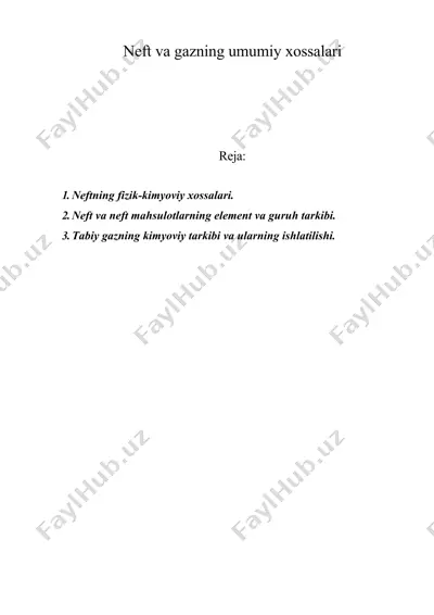 neft va gazning umumiy xossalari — DOC