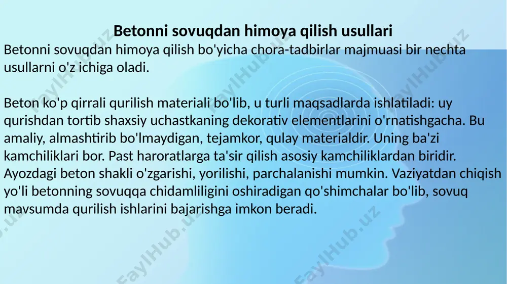 arishlash beton uchun antifriz - bu uning tarkibidagi suvning muzlashini oldini olish, qotib qolishni tezlashtirish va shu bilan noldan past haroratlarda ishlash qobiliyatini ta'minlash uchun beton eritmasiga kiritilgan maxsus antifriz qo'shimchasi. beton aralashmasiga maxsus qo'shimchalarning kiritilishi ham monolitning xususiyatlarini yaxshiroq o'zgartirish va bir qator ko'rsatkichlarni oshirish imkonini beradi. birinchi holda, betonda suv miqdorini kamaytiradigan plastiklashtiruvchi kimyoviy qo'shimchalar, shuningdek, qattiqlashtiruvchi tezlatgichlar qo'llaniladi. beton va suvning reaktsiyasi vaqtida ma'lum miqdorda issiqlik ham chiqariladi, lekin past haroratlarda tanqidiy kuchga ega bo'lish uchun bu etarli emas. betonni yotqizishda aralashmaning harorati kamida +5, yupqa devorli inshootlarni quyishda esa kamida +20 bo'lishi kerak. shuning uchun, salbiy haroratlarda, beton aralashmani + 50-70 daraja haroratgacha qizdirish orqali termal zaxirani ta'minlash kerak. va issiqlikni tejash uchun bug 'issiqlik izolyatsion materiallar va izolyatsiyalangan qoliplar qo'llaniladi. bu usul "termos" deb ataladi. -15 darajagacha bo'lgan haroratda betonlash imkonini beradi. ammo uning samaradorligi hali ham ishlatiladigan kimyoviy qo'shimchalarga bog'liq. snip 3.03.01-87 ga muvofiq, …