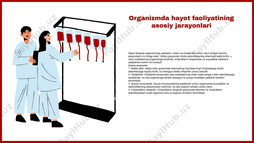 ya jarayonining ta'rifi adsorbsiya jarayoni, moddalar orasida yuzaga keladigan fizik va kimyoviy o'zaro ta'sirlar orqali bir moddaning boshqa moddaning yuzasiga qattiq yoki suyuq holatda yig'ilishidir. bu jarayon natijasida bir modda, masalan, gaz yoki suyuqlik, boshqa moddaning sirtida to'planadi va shu bilan uning konsentratsiyasi oshadi. organizmda adsorbsiya jarayonining roli organizmda adsorbsiya jarayoni oziq moddalarning, vitaminlar va minerallarning qabul qilinishi va utilizatsiya jarayonlarida muhim rol o'ynaydi. bu jarayon organizmning ichki muvozanatini saqlash va zarur moddalarni to'plashda yordam beradi. davolash usullaridagi ahamiyati adsorbsiya jarayoni davolash usullarida, masalan, toksinlarni organizmdan chiqarishda va dori vositalarining ta'sirini oshirishda qo'llaniladi. bu jarayon, shuningdek, dorilarning samaradorligini oshirish va yon ta'sirlarni kamaytirishga yordam berishi mumkin. adsorbsiya jarayonining ta'rifi adsorbsiya jarayoni - bu bir moddaning boshqa bir modda yuzasiga birikishi jarayoni. bu jarayonda, masalan, gaz yoki suyuqlik molekulalari, qattiq modda yuzasida to'planadi. kimyoviy jarayon sifatida adsorbsiya, molekulalar va atomlarning yuzaga birikishi orqali yangi kimyoviy xususiyatlar hosil qiladi. bu jarayon, kimyoviy …