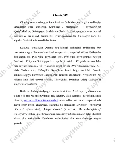 olmaliq kon-metallurgiya kombinati — DOCX