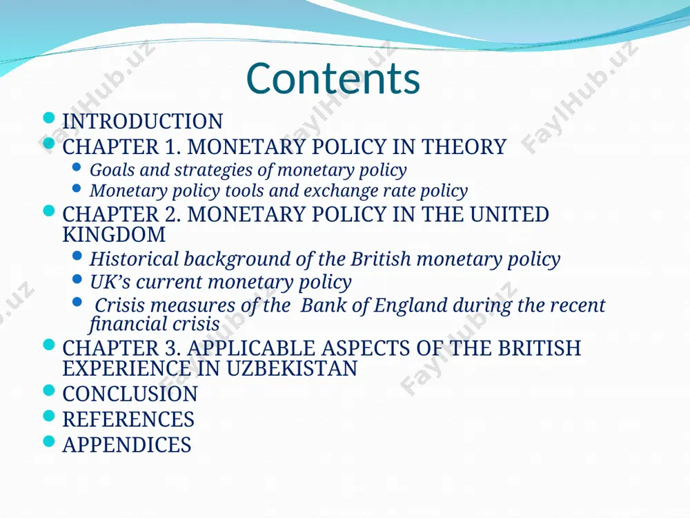 cific cpi number monetaryaggregates the growth in money supply a given rate of change in the cpi fixedexchangerate the spot price of the currency the spot price of the currency goldstandard the spot price of gold low inflation as measured by the gold price mixedpolicy usuallyinterestrates usuallyunemployment + cpi change countries monetary policy strategies australia inflation targeting brazil inflation targeting canada inflation targeting chile inflation targeting china monetary targeting and targets a currency basket czech republic inflation targeting hong kong currency board (fixed to us dollar) new zealand inflation targeting norway inflation targeting singapore exchange rate targeting south africa inflation targeting switzerland inflation targeting turkey inflation targeting united kingdom inflation targeting, alongside secondary targets on 'output and employment' united states mixed policy dedicated to maximum employment and stable prices uzbekistan exchange rate targeting monetary policy tools s.gray and n.talbot, monetary operations – centre for central banking studies, 2006 recommendations since …