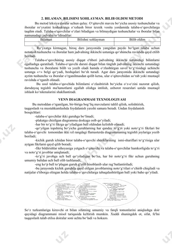 krlovchilarning shakllanishiga yordam beruvchi muayyan o’quv sharoitlari to’plami mavjud. tanqidiy fikrlash tajribasini egallashi uchun talabalarga vaqt va imkoniyat berish zarur, ya’ni; - talabalarga fikr yuritish uchun imkoniyat berish; - turli-tuman g’oya va fikrlarni qabul qilish; - talabalarning o’quv jarayonidagi faolligini ta’minlash; - har bir talabaning tanqidiy fikr yuritishga qodir ekanligiga uning o’zida ishonch hissini uyg’otish; - tanqidiy fikrlashning yuzaga kelishini qadrlash lozim. shu munosabat bilan talabalar: - o’ziga ishonchni orttirish, o’z fikri hamda g’oyalarining qadrini tushunish; - ta’lim jarayonida faol ishtirok etish; - turli fikr va g’oyalarni e’tibor bilan tinglash; - o’z hukmlarini shakllantirishga va undan qaytishga tayyor turishi lozim. tanqidiy (tahliliy) fikrlash talabalarning faolligi bilan bevosita bog’liqdir. chunki talabalar sustkash tinglovchilar bo’lishadi, ularda o’qituvchi bilimli yoki matnda uning bu bilimlari aks etgan, shu tufayli ularning bilimlariga o’qituvchi mas’ul, degan ishonch shakllanib qolgan. ta’lim jarayonidagi talabalarning faol ishtiroki va ta’limga o’zlarining mas’ul ekanligiga tayyorligi, tanqidiy fikrlashda kutilgan natijalarni beradi. talabalarni …