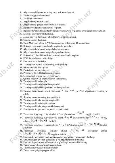 algoritm tushunchasi va uning xarakterli xususiyatlari — DOCX