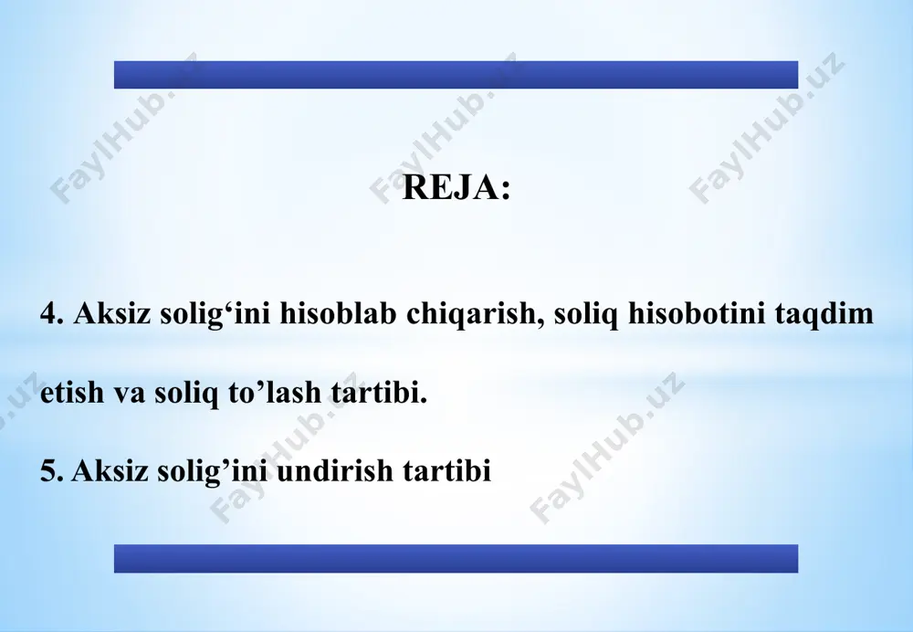 ummada (qat’iy belgilangan), shuningdek advalor va qat’iy belgilangan soliq stavkalarini o’z ichiga olgan aralash stavkada belgilanadi. 5 aksiz solig‘i stavkalari, xorijiy davlatlar tajribasi tamaki mahsulotlariga soliq stavkalari. soliq kodeksining 2891-moddasi. t/r tamaki mahsulotlari turlari soliq stavkalari import qilinganda ishlab chiqariladigan 1. filtrli, filtrsiz sigaretalar, papiroslar, sigarillalar (sigaritlar), bidi, kretek 360 000 so‘m/1000 dona + 10 foiz 2022-yil 1-yanvardan: 185 000 so‘m/1000 dona + 10 foiz 2022-yil 1-iyundan: 203 500 so‘m/1000 dona + 10 foiz 2. sigara 5 200 so‘m/1 dona 3. chilim uchun tamaki 310 000 so‘m/kg* 4. chekiladigan, o’rama tamaki 310 000 so‘m/kg 5. chaynaladigan, hidlanadigan, shimiladigan tamaki 310 000 so‘m/kg 6. qizdiriladigan tamaki tayoqchasi, qizdiriladigan tamakili kapsula va tarkibida tamaki bo’lgan o’xshash tamoyil bilan foydalaniladigan boshqa mahsulotlar 310 000 so‘m/kg 7. nikotinli tamakisiz snyus 125 000 so‘m/kg 8. tarkibida nikotin mavjud bo’lgan suyuqlik (kartridjlarda, rezervuarlarda va elektron sigaretlarda foydalanish uchun boshqa konteynerlarda) 550 so‘m/ml 6 aksiz solig‘i stavkalari, …