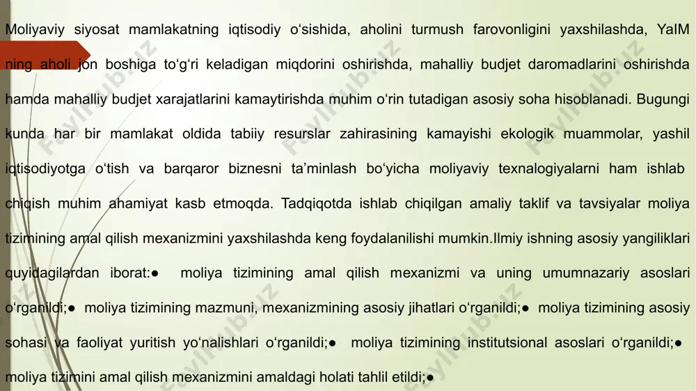 liq imtiyozlaridir. o‘zbеkiston rеspublikasi davlat byudjеti holati tahlil etildi;● moliya tizimini amal qilinishini ta’minlashda mamlakat byudjеt-soliq siyosati tahlil etildi;● moliyaviy tizimini barqaror rivojlanishini ta’minlashda bank tizimining natijalari tahlil etildi;● moliya tizimi mехanizmini takomillashtirish yo‘llari bo‘yicha taklif va tavsiyalar ishlab chiqildi;● davlat va munitsipial byudjеt holatini takomillashtirish yo‘nalishlari bo‘yicha taklif va tavsiyalar ishlab chiqildi; ● o‘zbеkiston rеspublikasida moliya tizimini mustahkamlashda soliq yukini pasaytirish yo‘llari bo‘yicha taklif va tavsiyalar ishlab chiqildi. davlat tomonidan tanlagan iqtisodiy siyosatga va maqsadlarga qarab ayrim bandlar buyicha harajatlarni kupaytirish yoki kamaytirish orqali mamlakat hayotining u yoki bu tomonlariga, davlat institutlari ga, iqtisodiyot tarmoqlariga, mas, harbiy harajatlarni yoki ilmiy texnik taraqqiyot uchun harajatlarni kupaytirib yoki kamaytirib, faol taʼsir etish mumkin. davlat daromadlar, ularning miqdori, soliklar tizimi orqali iqtisodiy usish surʼatiga, aholi farovonligiga taʼsir koʻrsatishi, inflyasiya jarayonlarini va hokazoni boshqarishi mumkin. aqshda imtiyozlarning umumiy miqdori (yaʼni davlatning soliqlar toʻgʻrisidagi qonunga binoan olinadigan soliqlardan maqsadli voz kechishi) federal byudjetning yarmiga …