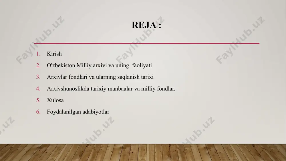 davlat korxonalari, muassasalari, tashkilotlar va birlashmalarning ; nodavlat arxiv fondi: a) jamoat birlashmalari va tashkilotlaridagi yuridik va jismoniy shaxslarning, shu jumladan, kasaba uyushmalari, xayriya jamg‘armalari va boshqa jamg‘armalar, siyosiy partiyalar va harakatlar, diniy birlashmalar va tashkilotlarning ; b) nodavlat birlashmalari (kompaniyalar, korporatsiyalar, konsernlar, uyushmalar, aksiyadorlik jamiyatlari)dagi sanoat korxonalari, muassasalari va tashkilotlari, qishloq xojaligi va iqtisodiyotning boshqa tarmoqlari, fan, madaniyat, ta'lim, ijtimoiy soha, ommaviy axborot vositalarining ; d) jismoniy shaxslardagi (shaxsiy hujjatlar, oilaviy arxivlar, hujjatlar kolleksiyasi va boshqalar) nodavlat yuridik va jismoniy shaxslarning arxiv fondlari va arxiv hujjatlaridan tashkil topadi. arxiv hujjatlari arxiv - arxiv hujjatlarini jamlash, hisobga olish, saqlash va ulardan foydalanishni amalga oshiruvchi davlat yoki nodavlat muassasasi, idoraviy arxiv; arxiv ko'chirmasi – arxiv hujjati matnining muayyan bir fakt, voqea, shaxsga tegishli qismi so'zma-so'z bayon etilgan, arxiv shifri va saqlov birligi varaqlarining raqamlari ko'rsatilgan, arxiv blankida tuzilgan arxiv hujjati; arxiv hujjatlari - fuqarolar, jamiyat va davlat uchun ahamiyatliligi sababli saqlanishi …