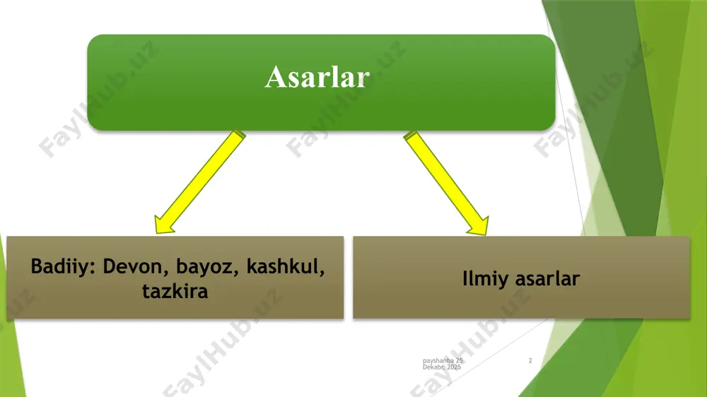 n. ayrim o’rinlarda interpolyatsiya, ya’ni hoshiyadagi bitiklarning asosiy matnga qo‘shib yuborilishi uchraydi. matnshunos asosiy matnning o‘ziga xos uslubi va strukturasini jiddiy o‘rganish orqali interpolyatsiyani aniqlash mumkin. shuningdek, qo‘lyozma matnining ilgari o‘chib ketishi, yirtilishi natijasida ma’no mavhumligiga sabab bo‘lgan o‘rinlarini va ayni shu nusxadan ko‘chirilgan keyingi nusxalardagi matn bo‘laklarini qiyoslash orqali interpolyatsiyani ajratib olish mumkin. ilmiy asarlarda, albatta, ilmiy apparat muhim o’rin tutadi. ilmiy apparat – matn tarkibini detallashtirib, har bir qismni ilmiy ko‘rsatkichlar orqali izohlash. ilmiy apparatning konstruksiyasi va uning ichki tarkibi jarayonning ilmiy ko‘lami haqida bir butun tasavvur uyg‘otadi, balki tadqiqotning yakuniy ko‘rgazmali maketi vazifasini o‘taydi. пайшанба, 2025 йил 1-май 7 пайшанба, 2025 йил 1-май 8 barcha keyingi tarixchilar o’zlaridan oldin yozilgan asarlardan o’z kunlarigacha bo’lgan davr tarixini yozishda to’g’ridan-to’g’ri ko’chirish orqali foydalanganlar. bu usul fanda “kompilyatsiya”, ya’ni o’zlashtirish deyiladi. ko’p jildli mashhur asarlarning barchasida ushbu usul qo’llangan, faqat muallifning o’zi yashagan davr haqidagi qismi ilmiy ahamiyatga egadir. devon …