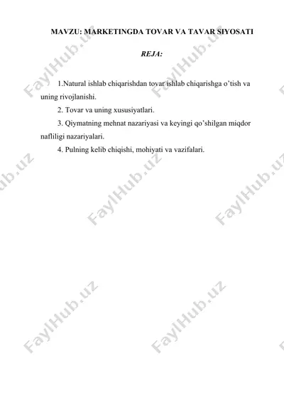 tovar va tavar siyosati — DOCX