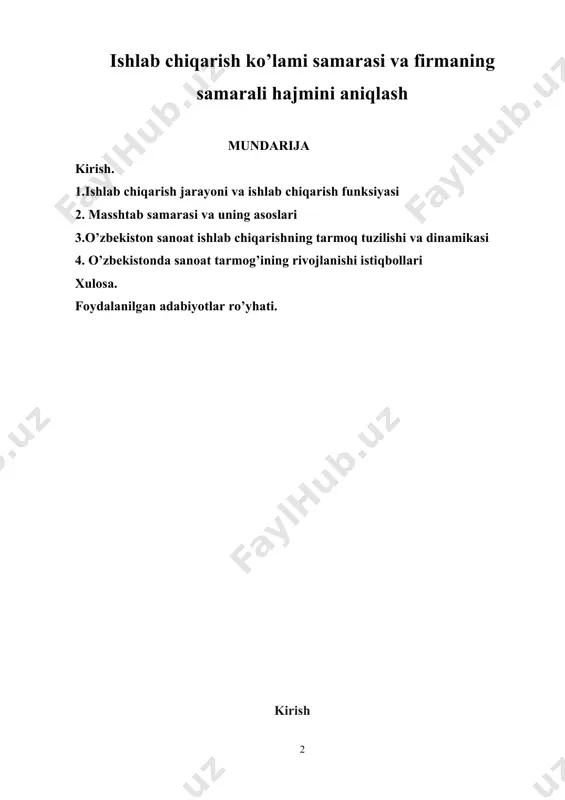 hi, barqaror rivojlanishga hissa qo'shishi mumkin.shu sababli, bu mavzu nafaqat nazariy jihatdan, balki amaliy tomondan ham muhim ahamiyatga ega. ishlab chiqarish ko'lami samarasi va samarali hajmni aniqlash bo'yicha chuqur tahlillar va tadqiqotlar o'zgaruvchan iqtisodiy sharoitlarda muvaffaqiyatli ishlash uchun zarurdir. kurs ishining maqsad va vazifalari: ishlab chiqarish ko'lami samarasi va firmaning samarali hajmini aniqlash mavzusining maqsad va vazifalari quyidagilar bo'lishi mumkin: maqsad: 1. ishlab chiqarish samaradorligini oshirish: firmalarning ishlab chiqarish ko'lami va samarali hajmini aniqlash orqali resurslarni optimal tarzda boshqarish va ishlab chiqarish jarayonini takomillashtirish. 2. raqobatbardoshlikni oshirish: tashkilotlarning bozor raqobatida muvaffaqiyatga erishishi uchun samarali ishlab chiqarish hajmini aniqlash va ularni rivojlantirish. 3. qaror qabul qilish jarayonini yaxshilash: mavjud ma'lumotlar va tahlillar asosida strategik qarorlar qabul qilishga yordam berish. vazifalar: 1. ishlab chiqarish ko'lami va samaradorlikni tahlil qilish: firmalarning ishlab chiqarish jarayonlarini o'rganish, mavjud ko'rsatkichlarni baholash va ularni optimallashtirish. 2. samarali hajmni aniqlash metodologiyalarini o'rganish: har xil iqtisodiy va matematik modellarni …