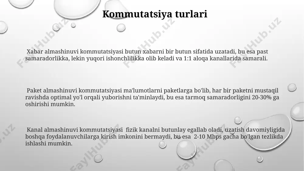 moq qurilmalari tarmoq qurilmalarining ishlashi osi modeli (open systems interconnection) ning 7 ta qatlamiga asoslanadi, bu esa ma'lumotlarni uzatish jarayonini tashkil etish va boshqarishda aniqlikni ta'minlaydi. routerlar ip-manzillarni yo'naltirish orqali turli xil tarmoqlar o'rtasida ma'lumotlar uzatilishini ta'minlaydi va shu bilan birga, 100 dan ortiq qurilmalarni bitta tarmoqqa ulash imkonini beradi. gigabit ethernet kabi yuqori tezlikdagi texnologiyalar 1 gbps dan yuqori tezlikda ma'lumot uzatish imkonini beradi, bu esa katta hajmli ma'lumotlarni samarali qayta ishlashga yordam beradi. keng polosali texnologiyalar fiber optik kabel texnologiyalari keng polosali tarmoqlarni qurilishida juda muhim rol o'ynaydi, chunki ular mis kabellarga nisbatan 100 barobar yuqori ma'lumot uzatish tezligini ta'minlaydi. keng polosali tarmoqlarning samaradorligi 802.11ac va 802.11ax kabi wi-fi standartlaridan foydalanish orqali sezilarli darajada oshiriladi, bu esa simsiz ulanish tezligini va ishonchliligini yaxshilaydi. keng polosali texnologiyalar, masalan, dsl va kabel modemlari, foydalanuvchilarga 1 mbps dan 1 gbps gacha bo'lgan tezliklarda internetga ulanish imkonini beradi, bu esa yuqori sifatli …