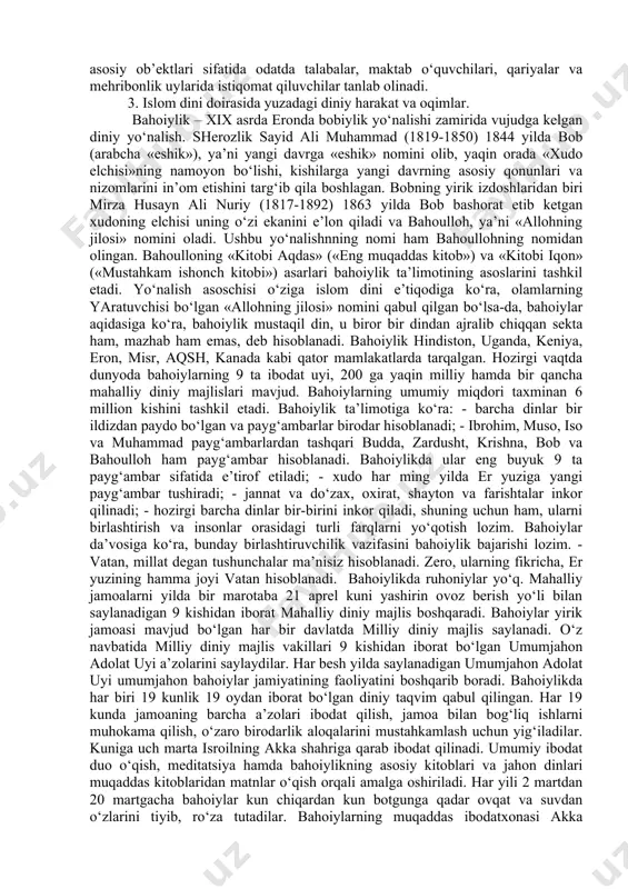 ervogo angela» kabi o‘nlab diniy sektalar noqonuniy ravishda faoliyat olib bormoqda. «satanizm» deb ataladigan sekta ham keng tarqalgan. ayrim ma’lumotlarga ko‘ra, o‘ta xavfli bo‘lgan bu sektaning rossiyada 100 ming, er yuzida 5 milliondan ortiq tarafdorlari bor. ular aholining diniy bilimlari pastligidan foydalanib, oxiratning yaqinligi bilan qo‘rqitish hamda asosan yoshlar va moddiy ahvoli nochor bo‘lganlar ichida ish olib borish yo‘li bilan o‘z tarafdorlarini ko‘paytirishga harakat qilmoqdalar. xalqaro krishnani anglash jamiyati. shrila bxaktivedanta svami prabxupada nomi bilan tanilgan asli hindistonlik abxay charan de (1896-1977) tomonidan tashkil etilgan. u 1947 yilda «veda» falsafasi bilimdoni sifatida «bxaktivedanta» (sanskr. «sodiqlik», «fidokorona xizmat») unvoniga sazovor bo‘ladi. sanskrit tilidan ingliz tiliga ko‘pgina «veda» matnlari, jumladan, «bxagavadgita» («xudo qo‘shiqlari»)ni sharhlar bilan tarjima qildi. 1959 yilda 63 yoshida dunyodan voz kechishga ahd qiladi va svami («aql va hissiyotlar egasi») unvoniga erishadi. 1965 yilda a.ch.bxaktivedanta svami aqshga ko‘chib o‘tdi va «xalqaro krishnani anglash jamiyati»ga asos soldi. bu davrda sharq mistik …