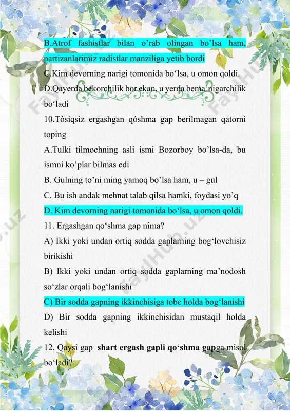 an.” ushbu gap qaysi turga kiradi? a) ega ergash gapli b) aniqlovchi ergash gapli c) hol ergash gapli d) kesim ergash gapli image1.jpeg