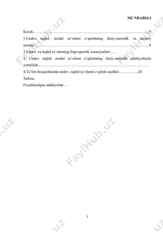 ni o‘qitishda izchillik bilan amalga oshiriladi. ana shu uzviylikni ta’minlashga qaratilgan usullarni va innovatsion texnologiyalarni tatqiq qilish va morfologiyaga oid bilimlarni mustahkamlashga qaratilgan mashqlar tizimini ishlab chiqish ishimizning dolzarbligini belgilaydi jumladan, o‘zbek tili o’qitish nazariyasi va metodikasi fanida morfologiya bolimini o‘rganish masalalari metodist olimlar tomonidan chuqur o‘rganilgan. ona tili darslarini samarali tashkil etish masalasi har doim ham yuksak ahamiyat kasb etgan va hozirgi kunda ham o‘z ahamiyatini yo‘qotgani yo‘q.undov va taqlid, modal so‘zlardan nutqda o‘rinli foydalanish ko’nikmasini hosil qilish, yozma nutqda foydalanayotganda imloviy va punktuatsion belgilarga alohida e’tibor berish lozim. 1. undov taqlid, modal so‘zlarni o’qitishning ilmiy-metodik va nazariy asoslar. avvalo, tilshunos olimlar sapayev q, sayfullayeva r, sh.raxmatillayevning undov, taqlid, modal so’z turkumlarining ta’rifi, ma’no turlari va xususiyatlari haqidagi nazariy qarashlarini solishtirib chiqamiz. tilshunos olim sapayev q. hozirgi o‘zbek tili (mоrfеmikа,so‘z yasаlishi vа mоrfоlоgiya) o‘quv qo‘llanmasida undov, taqlid, modal so‘zlar haqida quyidagicha ma’lumotlarni aytib o‘tgan. undоv so‘zlаr kishilаrning his-hаyajоnini, buyruq-хitоb, …