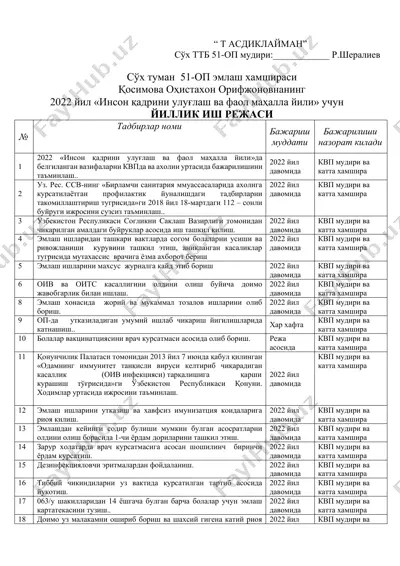 йиллик иш режаси — DOCX
