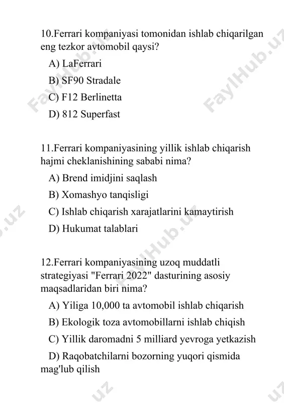 ferrari kompaniyasi test savollari - Page 5