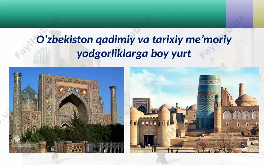 «o‘zbekiston me’moriy yodgorliklari» mavzusida suhbat. 4- sinf - Page 3