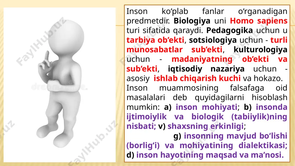 udotdir. ong yordamida odam tashqi dunyoda faol harakat qiladi, uni biladi, u bilan subyekt-obyekt munosabatda bo‘ladi. ong tufayli shaxsning ma’naviy dunyosi, uning emotsiyalari, kechinmalari, tashvish va istaklari, orzu-umidlari, fantaziyalari mavjud. xuddi shu ongi tufayli inson hayvonot dunyosidan farq qiladigan aqlli mavjudot sifatida mavjuddir. insonning barcha hayvonlardan farqlantiruvchi xususiyati bo‘lgan ong to‘g‘risida gapirar ekan, o‘rta osiyolik atoqli faylasuf al-farobiy bunday deb yozgan edi: «inson o‘zining alohida xususiyatlari bilan barcha hayvonlardan farq qiladi, chunki unda jon bor, undan tana a’zolari vositasida ta’sir etuvchi kuchlar paydo bo‘ladi, bundan tashqari, unda tana a’zolarining vositasisiz ta’sir etuvchi kuch ham bor; bu kuch aqldir» inson ongi til bilan uzviy bog‘liqdir. til fikrning moddiy ko‘rinishidir, shaklidir. odam fikrning mazmunini turli lisoniy tizimlar: og‘zaki nutqlar va yozma matnlar, hozirgi zamon informatikasining sun’iy tillari yoki turli simvollar, kodlar, shifrlar, formulalar va hokazolar orqali bilib oladi. ong fenomenini falsafiy tahlil qilishga materializm, idealizm, dualizm, panteizm kabi falsafiy oqimlarda turlicha yondashuvlar …