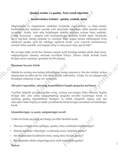 konferentsiya tezislari yozish algoritmi — DOCX