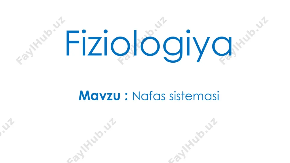 gik tuzilishi epiteliy i tip (pnevmotsit i tip):  yirik sitoplazmali yassi hujayralar  asosiy devorni hosil qiladi ii tip (granulyar pnevmotsit):  qalinroq  ko’plab kritmali tanachalar tutadi  surfaktant sintezlaydi iii tip (pnevmotsit iii tip): ortiqcha hosil bo’lgan surfaktantni parchalab turadi - pulmonary alveolar macrophages (pam) – fagositoz qiladi dust cells – chang hujayralari - plazmotsitlar – immunoglobulin sintezlaydi - semiz hujayralar :  gistamin  serotonin  leykotrein - apud (amine precursor uptake and decorboxilation) sistemasi hujayralari:  opioid peptidlar  cck – pz (xolisitokinin-pancreozanin)  somotostatin  vazoaktiv intestinal peptid  substansia p nafas olish nafas olish – organizmning o2 o’zlashtirib, co2 chiqarishini ta’minlovchi jarayonlar yig’indisi. – organizmning hayot faoliyati uchun muhim bo’lgan energiyani organik moddalar oksidlanishi orqali hosil qiladi. – biologik oksidlanish natijasida co2 hosil bo’ladi. keyinchalik organizmdan chiqarib yuboriladi. – nafas olishning to’xtashi avval nerv hujayralari keyin boshqa hujayralarning o’limiga olib keladi. – bundan …