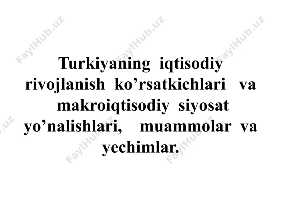 ellar elchalarga boʻlinadi aholisining 90 % – turklar. kurd, arab, oʻzbeklar, adigey, ubix, chechen, osetin, lezgin, yunon, arman, laz, gurj, ozarbayjon, turkman, bolgar, albanlar ham yashaydi. aholisining asosiy qismi islom dinining sunniy mazhabiga eʼtiqod qiladi. rasmiy til – turk tili. shahar aholisi 69 %. yirik shaharlari: istanbul, anqara, izmir, koʻniya, bursa, gʻoziantep, diyorbakir, antaliya, adana, edirna. xo’jaligi turkiya – industrialagrar mamlakat. 1980-yil iqtisodiyotda tub burilishni koʻzda tutgan keng qamrovli dastur joriy etila boshlandi. eksportga moʻljallangan mahsulotlar ishlab chiqaruvchi sanoat korxonalari paydo boʻla boshladi. amalga oshirilgan islohotlar natijasida markazdan boshqaruv oʻrniga bozor mexanizmiga oʻtildi. soliq masalasida bir qancha qulayliklar yaratildi, sarmoya jamgʻarmalari tez surʼatlar bilan koʻpaydi, chet el sarmoyasi erkin kelishiga qulay imkoniyat yaratildi. chet el sarmoyasi va texnologiyasini jalb etishni tezlashtirish uchun 1985-yilda „erkin mintaqalar qonuni“ kuchga kirdi. bunday mintaqalar 1987-yilda atigi 2 ta (mersin va antaliya) boʻlgan boʻlsa, 2002-yilga kelib ularning soni 21 taga yetdi. ana shular natijasida yalpi …
