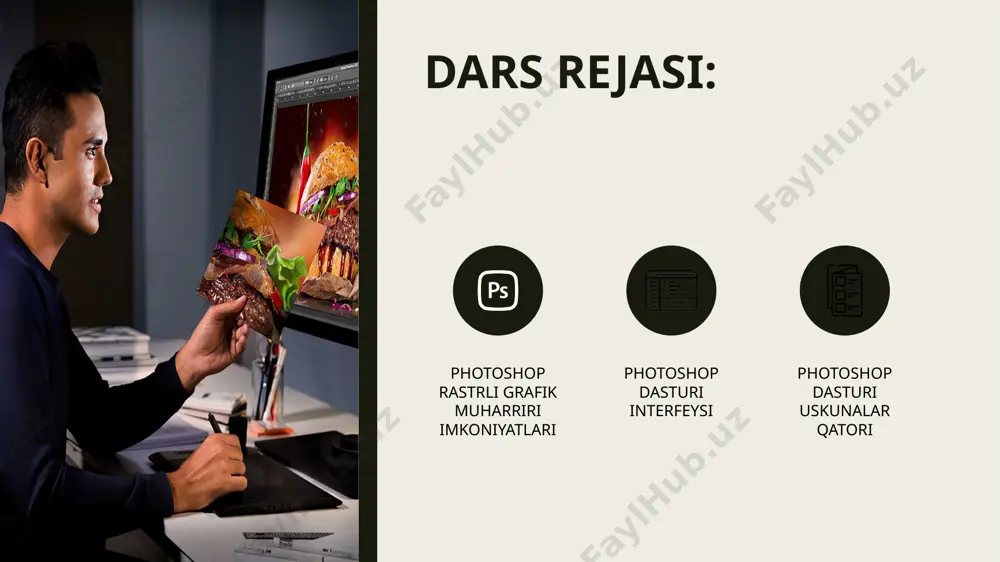 2017 – november 2016; photoshop cc 2018 – october 2017; photoshop cc 2019 – ocotober 2018; photoshop cc 2020 – november 2019; photoshop 2021 (v.22.0.0) – october 2020; photoshop 2022 (v.23.0.0)– october 2021; photoshop 2022 (v.23.2) – february 2022; photoshop 2022 (v.24) – october 2022; photoshop 2023 – may 2023; photoshop 2024 – february 2024. kuchsizroq xarakteristikaga ega kompyuterlar uchun cs` ning so‘ngi versiyalari kuchli xarakteristikaga ega kompyuterlar uchun cc` ning yangi yoki so‘ngi versiyalari windows versiyalari bo‘yicha 7.0 / cs1 / cs2 / cs3 windows xp - cs3 / cs4 / cs5 / cs6 windows 7 - cs4 / cs5 / cs6 / cc2014 / cc2015 windows 8/8.1 - cs6 / cc2015 dan boshlab yangi versiyalar windows 10/11 - adobe photoshop dasturi bir so’z bilan aytganda foydalanuvchiga foto suratlar bilan ishlashda katta qulayliklar taklif qiluvchi, suratlarni boshqarish ular ustida amallar bajarish, ularni tahrirlash, ularga nom berish hamda ko‘rimlilik darajasini …