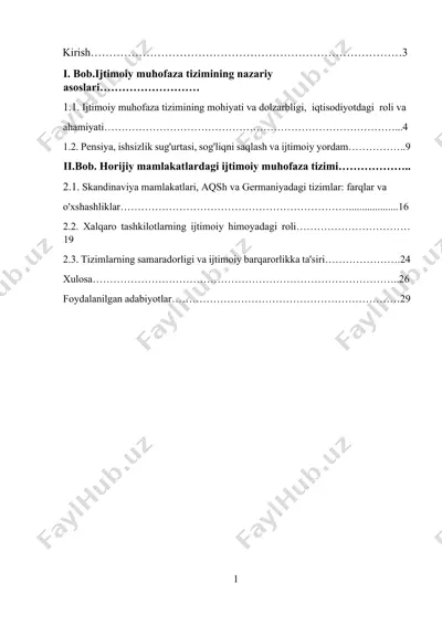 horijiy mamlakatlarda ijtimoiy muhofaza — DOCX