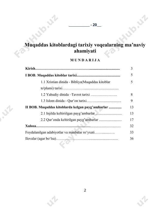 n etilgan kitob va sahifalar yuborib turgan. ular oʻz davrida ummatlar uchun hidoyat manbai boʻlgan. islom taʼlimoti boʻyicha, qurʼon allohning "qiyomat"gacha hukmi oʻzgarmaydigan, tillarda va dillarda saqlanib qoladigan kitoblaridandir. paygʻambar (forschadan — xabar keltiruvchi, xabar yetkazuvchi) — iudaizm, xristianlik va islomda xudodan vahiy olgan va uni odamlarga yetkazadigan shaxs. xudo bilan uning bandalari oʻrtasidagi vositachi, xudoning yerdagi vakili, elchisi hisoblanadi. paygʻambarlar kelajakni biladigan, diniy va tarixiy voqealarni, biror odamning taqdirini oldindan aytib beradigan shaxs sifatida tasavvur qilinadi. islomga koʻra, paygʻambarlar bilan alloh oʻrtasida elchilik qiluvchi farishta — jabroildir. baʼzida alloh paygʻambarga bevosita vahiy yuborishi, u bilan gaplashishi ham mumkin. paygʻambarlarning adadi qurʼon, hadis va tarixiy kitoblarda qatʼiy koʻrsatilmagan. baʼzi manbalarda ular 124 mingta deyilgan. qurʼonda odam, idris, nuh, hud, solih, ibrohim, ismoil, ishoq, yaʼqub, yusuf, lut, ayyub, zulkifl, yunus, muso, horun, shuayb, ilyos, alyasa, dovud, sulaymon, zakariyo, yahyo, iso va muhammad kabi paygʻambarlarning nomi zikr etilgan. aksariyat paygʻambarlarning nomi tavrot …