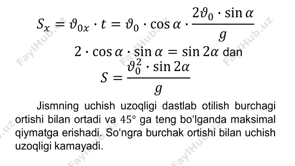 gorizontga qiya otilgan jism harakati 10-sinf, 7-mavzu - Page 5