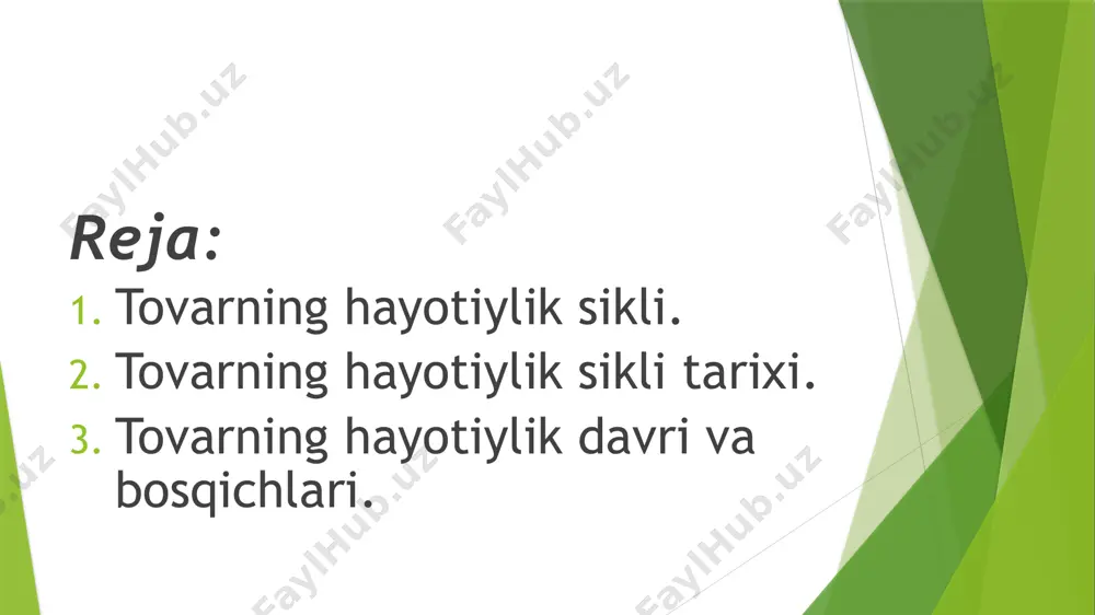 sqichlarini o’tib, o’lim bilan o’z yashash davrini tugatadi. shunga o’xshash qiyoslasak, tovar hayotiy davri jarayonida ishlab chiqarish, bozorga chiqish, o’sish, yetuklik va chiqish kabi bosqichlarni o’taydi. o’sish bosqichi. agar yangi tovar bozorning talabini qoniqtirsa, u holda tovarni sotish katta darajada ortadi. chunki, yangi tovarlarni takroran xarid qilayotgan faol xaridorlarga ko’p sonli boshqa xaridorlar qo’shiladi. bu bosqichda tovar ishlab chiqarish texnologiyasini takomillashtirish hisobiga tovar sifatining barqarorligiga erishiladi. bu bosqichda korxona ancha foyda olishga kirishadi, bu foyda o’sib boradi va ushbu bosqichning oxiriga kelib eng yuqori ko’rsatkichga yetadi. korxona bu bosqichning uzoqroq davom etishidan manfaatdor, shuning uchun ham u butun harakatlarini sotish hajmining o’sishiga qaratishi kerak bo’ladi. yetuklik bosqichi. bu bosqichda tovar yirik partiyalarda takomillashgan texnologiyalar bo’yicha yuqori sifat bilan ishlab chiqariladi. bu bosqichda ko’pgina ishlab chiqaruvchilarda sotilmay qolgan tovarlarning zahiralari to’planib qoladi, oqibatda tovarlarning sotilishi kamayadi. natijada raqobat keskinlashadi. raqobatchilar ko’proq past narxlarda sotishga harakat qiladi. reklama kuchaytirilib, tovarlarning yaxshilangan variantlarini …