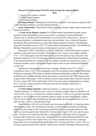 o‘rta osiyoning xvii-xix asrlar tarixiga oid yozma manbalar. — DOCX