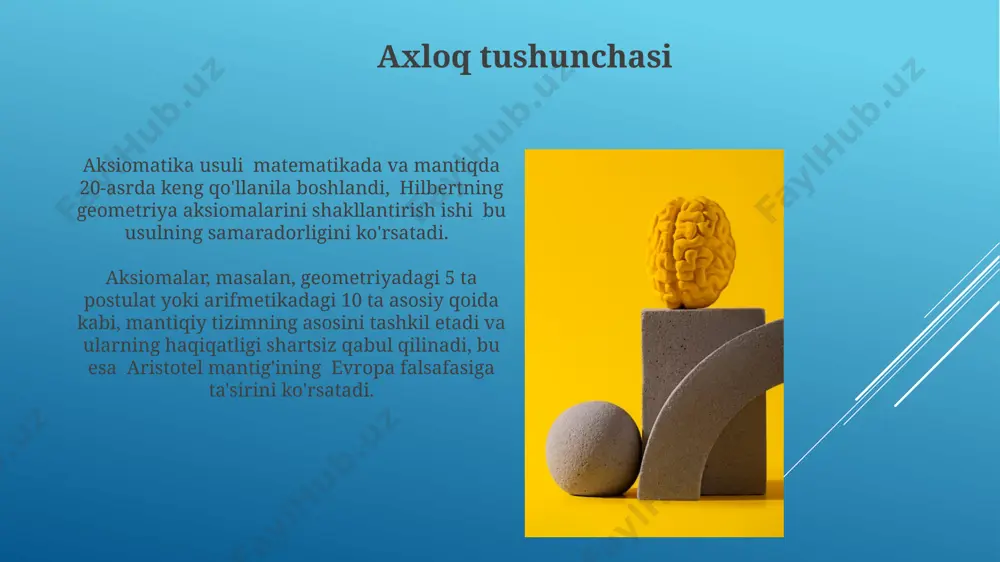 yaxshi va muqaddas. ushbu mezonlarning har biri turli madaniyatlarda (masalan, hindiston, xitoy) va davrlarda turlicha talqin etiladi. aksiologiya nazariyalarida 3 ta asosiy yondashuv mavjud: 1) qiymatlarning obyektiv mavjudligi (platon, 20-asrning neo-tomistlari), 2) qiymatlarning subyektiv tabiati (emotsionalizm, 19-asr germaniyasi), 3) qiymatlarning intersubyektivligi (dialogik aksiologiya, 21-asr, rossiya). mantiqning asosiy tamoyillari мантиқий тафаккурнинг ривожланишида 5 та сезги аъзосининг роли, хусусан, кўриш ва эшитиш орқали олинган маълумотларнинг таҳлили ва умумлаштирилиши муҳим аҳамиятга эга бўлиб, 12-асрдаги бухоро олимлари томонидан таъкидланган. мантиқнинг асосий тамойилларидан бири – ҳар қандай фикрнинг 2 ёки ундан ортиқ вариантдаги ҳал этилишини 3 та қоида (буюртма, ўхшашлик, сабаб-натижа) орқали аниқлаш имконияти, айниқса, самарқанд мактабида чуқур ўрганилган. to'g'ri va noto'g'ri fikrlash to'g'ri fikrlash, mantiqiy xulosalar chiqarish qobiliyatini anglatadi, masalan, 5 yoshli bolaning 2+2=4 ekanligini tushunishi kabi, bu esa 21-asrning murakkab muammolarini hal qilishda muhim ahamiyatga ega. to'g'ri va noto'g'ri fikrlash o'rtasidagi farq, 19-asr faylasuflari tomonidan aniqlangan, mantiq qonunlariga va tafakkurning obyektiv haqiqatga mos …