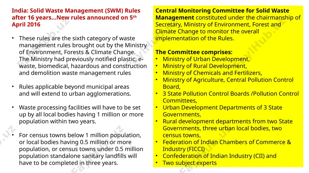 , plastics packaging etc. shall provide necessary financial assistance to local authorities for the establishment of waste management system. companies that sell products in non-biodegradable packaging material should put in place a system to collect back the packaging waste generated due to their production. all such manufacturers, brand owners or marketing companies should educate the masses for wrapping and disposal of their products. construction and demolition waste should be stored, separately disposed off. some of the salient features of swm rules, 2016 india’s annual freshwater withdrawal exceeds that of even china in 2014-15, india exported 37.2 lakh tonnes of basmati. to export this rice, the country used around 10 trillion liters of water. in other words, india virtually exported 10 trillion liters of water. at least one-fifth of this would have been surface/groundwater. in these times of global climate change, water is the one commodity where you do not want …
