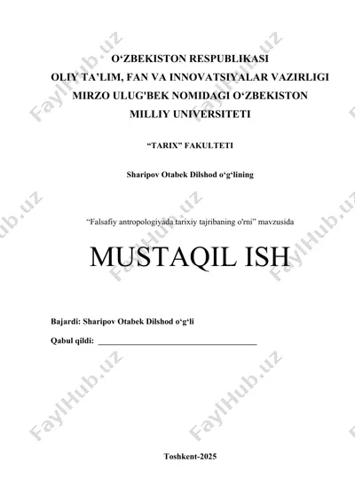falsafiy antropologiyada tarixiy tajribaning o'rni — DOCX