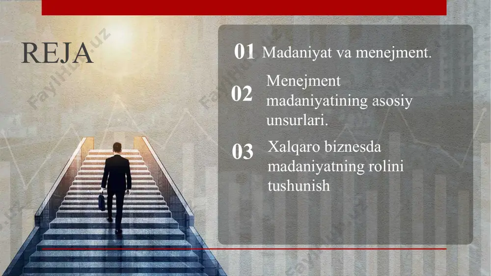 odatlarini o'rganishdan boshlashlari kerak. xalqaro biznesda madaniyatning ahamiyatining ba'zi jihatlarini ko'rib chiqaylik: inklyuziya va xilma-xillik jamoa tashkiloti tushinish va eshita bilish ishbilarmonlik muzokaralari shaxsiy uslublar multiplikator kamchiliklari yechimlari multiplikator ish haqi, soliqlar, xodimlarning nafaqalari va global jamoalarning boshqa hr funktsiyalari bilan shug'ullanib, xorijda biznesni kengaytirishga yordam beradi. ko'pincha xorijda kengayib borayotgan kompaniyalar to'lib-toshgan va xalqaro qonunlar va xodimlarni yollash, ish haqi , soliqlar va boshqalar bilan bog'liq qoidalarga aralashib ketishadi. quyida biz global miqyosda biznesga ta'sir qiladigan bir nechta madaniyatlararo muammolarni sanab o'tdik: allppt layout allppt layout allppt layout allppt layout biznes modellarini mahalliy bozorga moslashtirish mahalliy biznes amaliyotini tushunish mintaqaviy farqlarni aniqlash turli va inklyuziv ish joyini yaratish boshqaruv amaliyotlarini moslashtirish inson resurslari siyosatini moslashtirish xalqaro biznesdagi madaniy to'siqlarni bartaraf etish 1 2 3 4 5 madaniy jihatdan xabardor ish joyini yarating ochiq muloqotni targ'ib qiling umumiy kompaniya madaniyatini rivojlantiring mahalliy madaniyatni tushuning ish joyidagi etiket "menejerlar jamoaga xizmat …