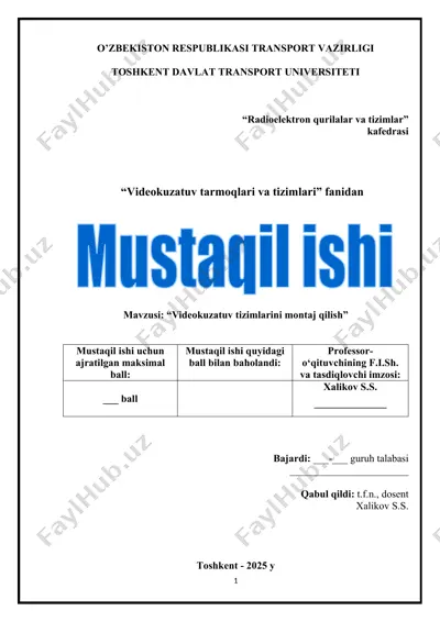 "videokuzatuv tizimlarini montaj qilish" — DOCX