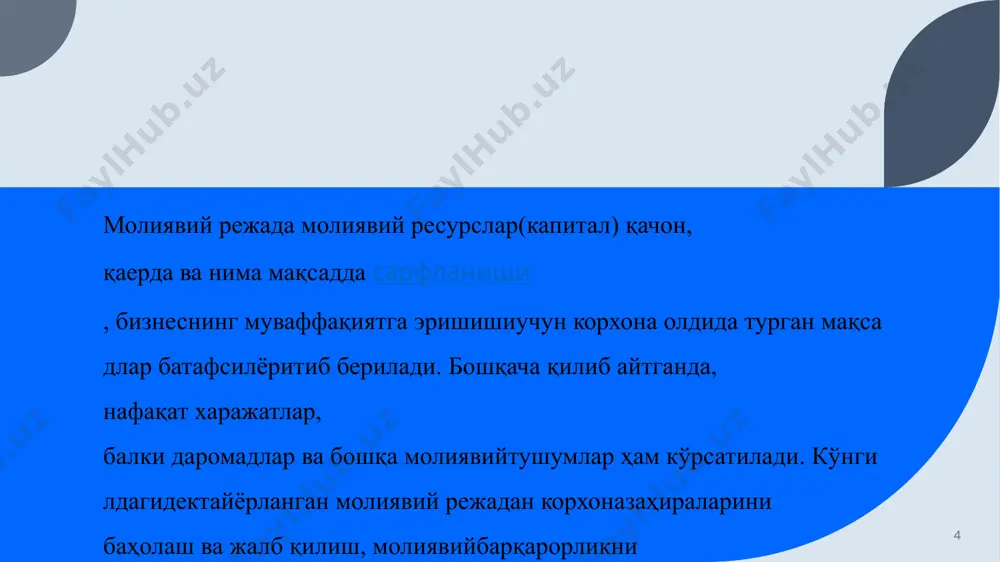 korxonaning moliyaviy rejasi - Page 4