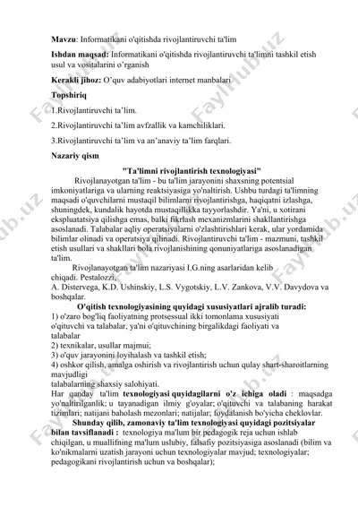 informatikani o'qitishda rivojlantiruvchi ta'lim — DOCX