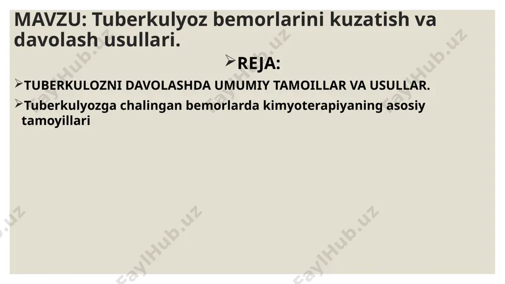 aquyidagialohidaxonalamitashkillashtirish zarur: tuberkulyozga qarshi preparatlami qabul qilish va tuberkulyoz bo‘yicha sanitariya-oqartiruv kabinetlari. bu xonalarga ma’sul qilib, ushbu muassasaning klinik bo‘g‘inidagi o‘rta tibbiyot xodimini zahira shtati sonidan tanlab olish zarur. 6. turar joy bo‘yicha tuberkulyozga qarshi muassasada statsionar (intensiv) bosqichda davolash tugaganidan so‘ng, bemoiga btsyo muassasasidagi tibbiy xodim ambulator (quwatlovchi) bosqichda davolash bo‘yicha instruktaj o‘tkazadi. instruktajdan so‘ng, yuqorida ko‘rsatilgan tibbiy xodimga tb 01 tibbiy kartasi, shuningdek muvofiq hujjatlari bo‘lgan, hudud ftiziatr ko’rsatmasi bo’yicha umumiy kurs dozali qutisida tuberkulyozga qarshi preparatlar beriladi. 7. bemor navbatdagi dozani qabul qilishi uchun tayinlangan vaqtda o‘zi kela olmagan har qanday holatlarda, hudud (patronaj) hamshirasi, o‘sha kuni bemor uyida tuberkulyozga qarshi preparatlami qabul qilishini ta’minlashi shart. 8. agar bemor tuberkulyozga qarshi preparatlami qabul qilishdan bos tortsa yoki ushbu btsyo muassasasiga kela olmasa, shuningdek bemor ob’ektiv sabablarga ko‘ra (og‘ir hamroh patologiya va h.k.) tibbiy muassasaga bora olmasa yoki bemor hammaga ma’lum manzilni topa olmasa, bemoming turar joyidagi tuberkulyozga …