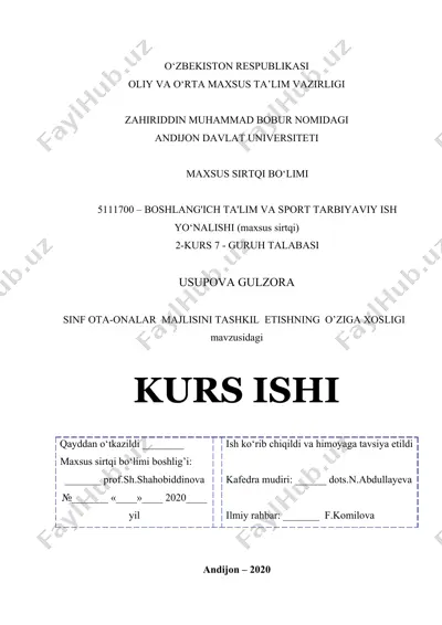 sinf ota-onalar majlisini tashkil etishni o’ziga xosligi — DOC