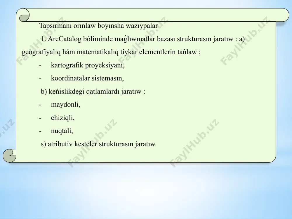 a búgingi kúnde de qoyshılar turar jayı bar ekenligi hám qoyshılardıń hár qanday turar jayı ornında áyyemgi kóshpelinchi sharbadorlar qo'nalg'asining bar ekenligi anıqlandi. bul bolsa kóshpelinchi sharbadorlarning tábiyiy landshaft tańlawlarında dástúriylik bar ekenin kórsetedi. paydalanılǵan ádebiyatlar а. а. абдуразаков, м. к. камбаров. реставрация настенных росписей афрасиаба. издательство “фан” .ташкент. 1975. абдуразаков а.а., камбаров м.к. реставрация настенных росписей афрасиаба. т., 1975. авдусин д.а. археологические разведки и раскопки. м., 1959. археологические исследования в зонах мелиорации, итоги и перспективы их интенсификации. л., 1985. археология и современность. м., 1963. аскаров а.а. развитие археологической науки в узбекистане //ону. 1972. № 11-12 блаватский в.д. античная полевая археология. м., 1967. в. а. лопатин, н. м. малов, а. б. малышев, с. и. четвериков. основы археологии (методика полевых исследований и археологическая практика). саратов, изд-во «научная книга», 2006. – 56 с. image1.jpeg image2.jpeg image3.jpeg image4.jpeg image5.jpeg /docprops/thumbnail.jpeg