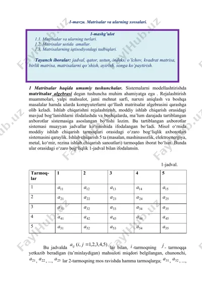 matrisalar va ularning xossalari — DOCX