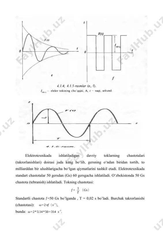 qo‘llaniladi. o‘zgaruvchan tok generatorlari sinxron generatorlar deb ham ataladi, chunki ular tok va kuchlanishni sinusoidal shaklda o‘zgaruvchi tarzda ishlab chiqaradi. o‘zgaruvchan tok generatorining asosiy qismlari: 1. stator – o‘ramlar joylashgan harakatsiz qism. 2. rotor – aylanuvchi qism bo‘lib, unda magnit maydon hosil qiluvchi magnitlar yoki elektr magnitlar joylashgan. 3. slip halqalar va cho‘tkalar – o‘zgaruvchan tokni tashqi zanjirga uzatish uchun xizmat qiladi. 4. tayanchlar va podshipniklar – rotorning aylanishini ta’minlaydi. 5. sovutish tizimi – generatorni qizib ketishdan saqlaydi. o‘zgaruvchan tok generatorlarining turlari: 1. sinxron generatorlar: · elektr stansiyalarida keng qo‘llanadi. · rotorning aylanish tezligi elektr tarmog‘i chastotasiga mos ravishda o‘zgaradi. 2. asinxron generatorlar: · shamol turbinalari kabi qayta tiklanuvchi energiya manbalarida ishlatiladi. · ularning ishlashi uchun tashqi quvvat manbai kerak bo‘ladi. amaliy qo‘llanilishi: · elektr stansiyalarida: issiqlik, gidro va atom elektr stansiyalarida asosiy elektr energiyasi manbai sifatida ishlatiladi. · qurilishda: ko‘chma generatorlar qurilish maydonchalarini elektr energiyasi bilan ta’minlaydi. · transportda: …