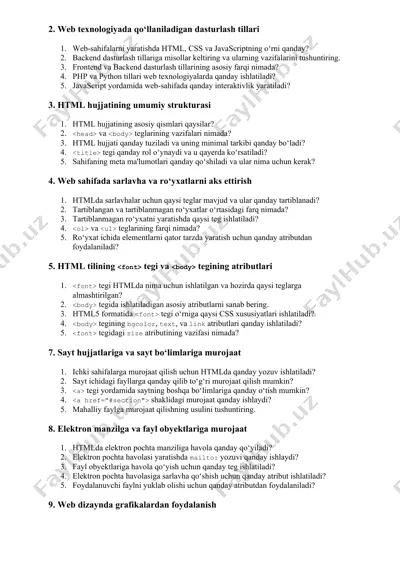 web texnologiyada qo‘llaniladigan dasturlash tillari — DOCX