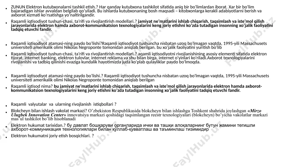 o‘naltirilgandir. raqamli iqtisodiyot tushun-chasi, ta’rifi va rivojlantirish modellari.? jamiyat ne’matlarini ishlab chiqarish, taqsimlash va iste’mol qilish jarayonlarida elektron hamda axborot-kommunikatsion texnologiyalarini keng joriy etishni ko‘zda tutadigan insonning xo‘jalik faoliyatini tadqiq etuvchi fandir. raqamli iqtisodiyot atamasi-ning paydo bo‘lishi?raqamli iqtisodiyot tushuncha nisbatan uzoq bo'lmagan vaqtda, 1995-yili massachusets universiteti amerikalik olimi nikolas negroponte tomonidan aniqlab berilgan. bu xo'jalik faoliyatini yuritish bo'lib raqamli iqtisodiyot tushun-chasi, ta’rifi va rivojlantirish modellari.? aqamli iqtisodiyotni rivojlanishining asosiy elementi sifatida elektron tijorat, internet banking, elektron tulovlar, internet reklama va shu bilan birga, internet o'yinlari ko'riladi.axborot texnologiyalarini rivojlanishi va tadbiq qilinishi evaziga kundalik hayotimizda juda ko'plab qulayliklar paydo bo'lmoqda. raqamli iqtisodiyot atamasi-ning paydo bo‘lishi.? raqamli iqtisodiyot tushuncha nisbatan uzoq bo'lmagan vaqtda, 1995-yili massachusets universiteti amerikalik olimi nikolas negroponte tomonidan aniqlab berilgan raqamli iqtisod nima? bu jamiyat ne’matlarini ishlab chiqarish, taqsimlash va iste’mol qilish jarayonlarida elektron hamda axborot-kommunikatsion texnologiyalarini keng joriy etishni ko‘zda tutadigan insonning xo‘jalik faoliyatini tadqiq etuvchi fandir. raqamli …