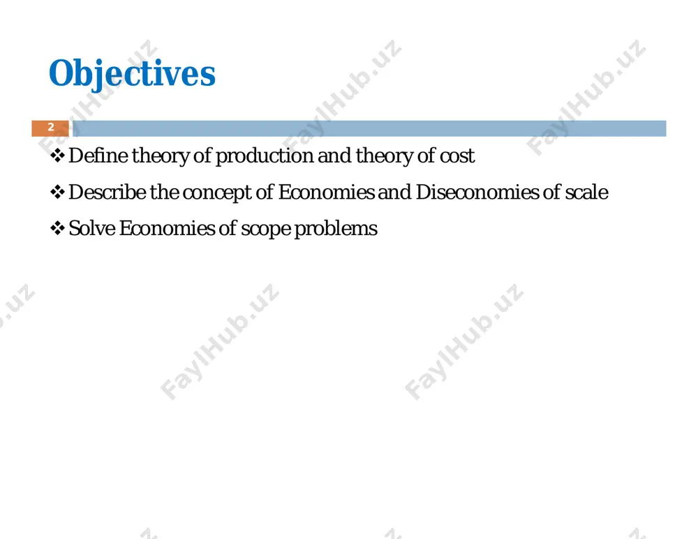 these represent the relationships between inputs and outputs in symbolic or mathematical form. 6.1.2. production functions 8 in general terms we can say that any production function can be expressed as: 푸 = 풇(풙ퟏ; 풙ퟐ; 풙ퟑ; … … ;풙풏) where 푸 represents output of a product and 풙ퟏ; 풙ퟐ; 풙ퟑ; … … ;풙풏 represents the various inputs. this function is often expressed as: 푸 = 풇 (푳,푲) where l represents the labor input and k represents the capital input. cont….. 9 inputs are commonly classified as fixed inputs or variable inputs. fixed inputs are those inputs whose quantity cannot readily be changed when market conditions indicate that an immediate adjustment in output is required. in fact, no input is ever absolutely fixed but may be fixed during an immediate requirement. for example, if the demand for beer rises suddenly in a week, the brewery factories cannot plant additional machinery overnight …