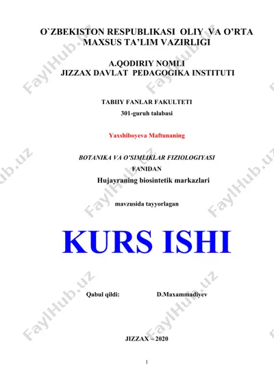 hujayraning biosintetik markazlari — DOCX
