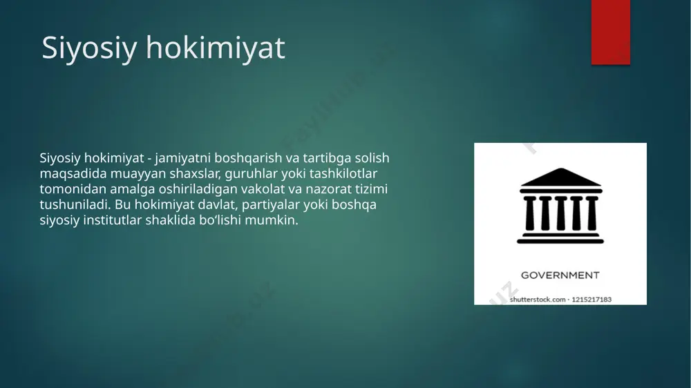 dlarga qarab o‘zgarishi mumkin. axloqdan ko‘ra zarurat ustuvor: unga ko‘ra, siyosatni boshqarishda samaradorlik axloqdan ko‘ra muhimroqdir. makiavelliga kora hokimiyat shakllari va ideal boshqaruv shakli monarxiya: makiavelli monarxiyani kuchli va barqaror hokimiyat shakli sifatida ko‘rgan, lekin u monarxni to‘g‘ri siyosat yuritishga chaqirgan. monarxlar maqsadga erishish uchun "diniy axloqdan" tashqari har qanday vositani ishlatishga tayyor bo‘lishi kerak. respublika: makiavelli, ayniqsa, florensiyada ishlagan va unda hokimiyatni taqsimlash va tenglikni ta’minlash zarurligini tushungan. u davlatning barqarorligi uchun fuqaroning qo‘llab-quvvatlashi zarurligini ta’kidlaydi. tiranlik: makiavelli tiranni kuchli va qat’iyatli deb bilgan, lekin bu shaklning xavfi ham katta edi. u tiranni davlatning barcha dushmanlariga qarshi kurashishga chaqirgan, ammo uning hokimiyatini doimo xavf ostida saqlaydi. jon lokkning hokimiyat bo’linish prinsipi hokimiyatning uch bo‘linishi: jon lokk davlat hokimiyatini uch asosiy tarmoqqa ajratishni taklif qilgan: qonunchilik hokimiyati: qonunlarni yaratish va ularni tasdiqlash uchun mas'ul. ijroiya hokimiyati: qonunlarni bajarish va davlatni boshqarish vazifasini bajaradi. federativ hokimiyat: tashqi siyosat va davlatning boshqa …